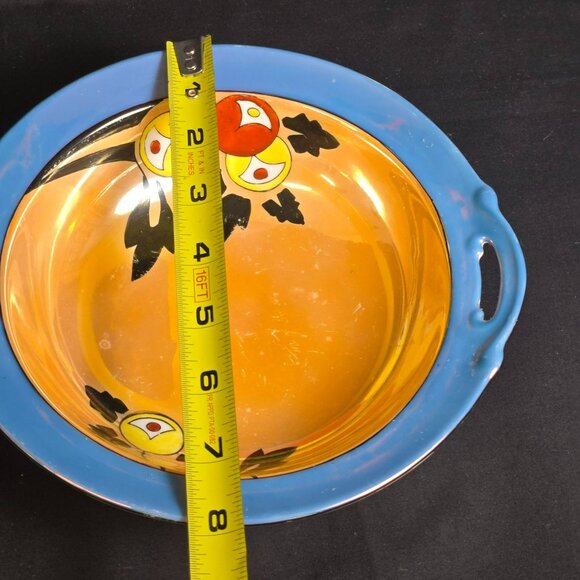 Vintage Meito China Hand Painted Lusterware Bowl Japan Blue Rim Floral 8" - Picture 11 of 14